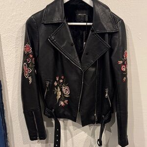 Beulah Black Leather Jacket with Floral Embroidery